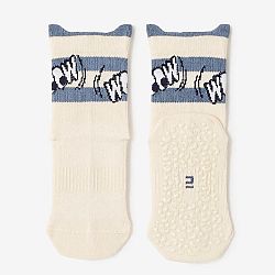 DOMYOS Detské protišmykové ponožky 600 béžové s potlačou biela 19-22