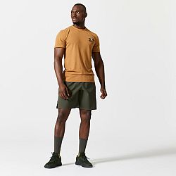 DOMYOS Pánske priedušné šortky na kruhový tréning s vreckami na zips kaki khaki XL