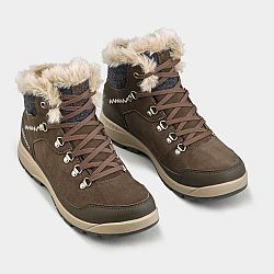 QUECHUA Dámska kožená hrejivá a nepremokavá polovysoká obuv SH900 na zimnú turistiku hnedá 42