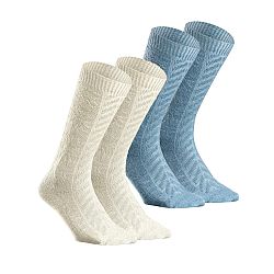 QUECHUA Žakárové turistické hrejivé ponožky SH100 vysoké 2 páry biela 39-42